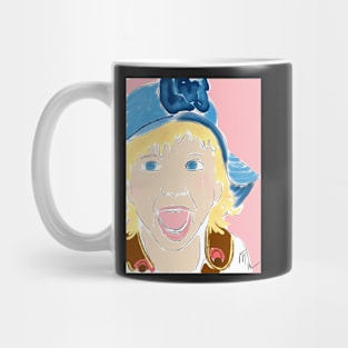 Happy Girl with Blond Hair and Blue Hat Mug